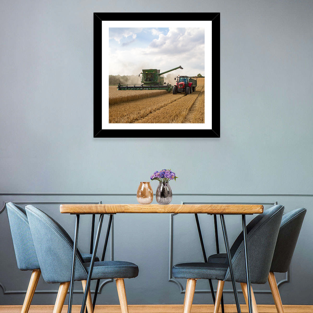Wheat Harvest with Combine and Tractor Wall Art