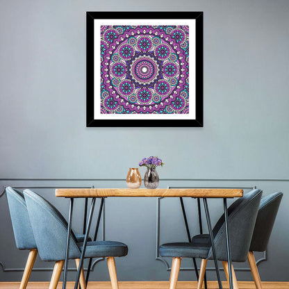 Vibrant Purple Teal Mandala Pattern Wall Art