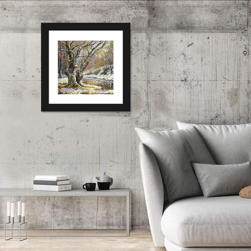 Frozen River in Winter Woodland Wall Art