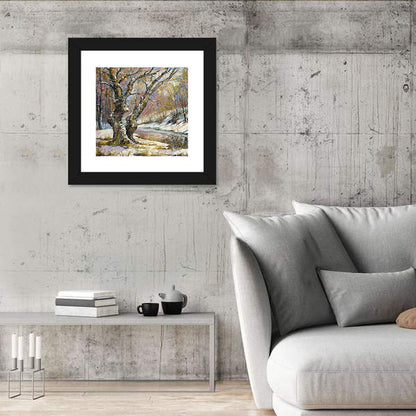 Frozen River in Winter Woodland Wall Art