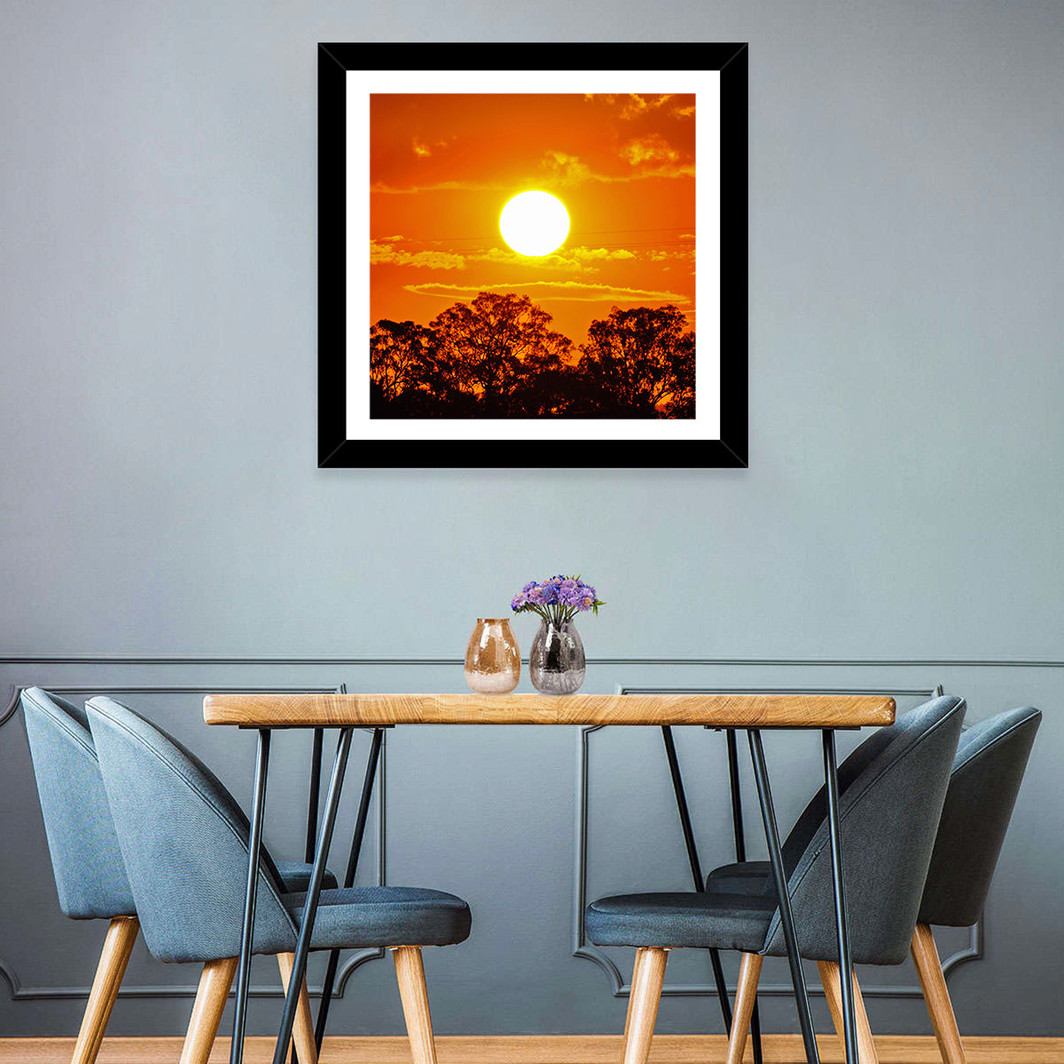 Burning Sun Over Tree Silhouettes Wall Art