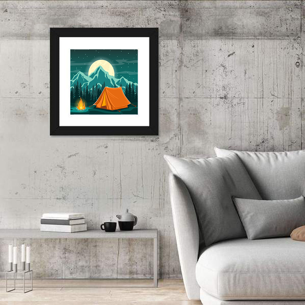 Moonlit Campfire Landscape Wall Art