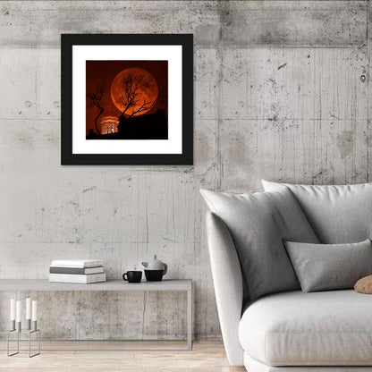 Haunted Supermoon Over Church Spire Wall Art
