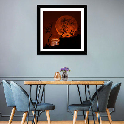 Haunted Supermoon Over Church Spire Wall Art