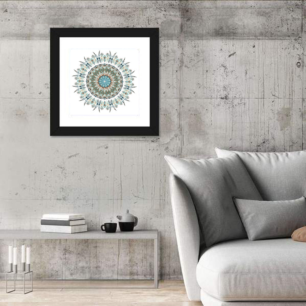 Layered Feather Mandala Wall Art in a room, square