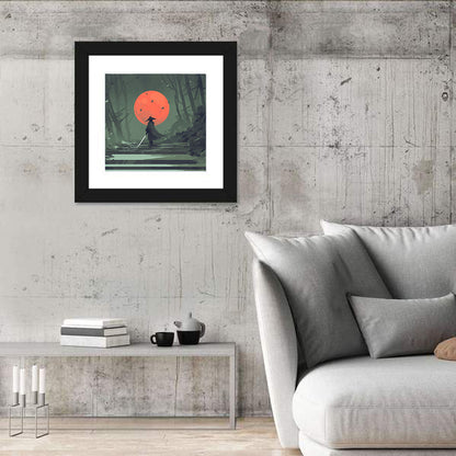 Samurai Under Red Moon Wall Art
