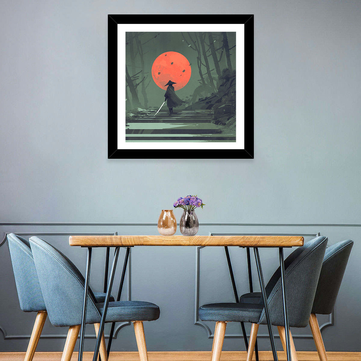 Samurai Under Red Moon Wall Art