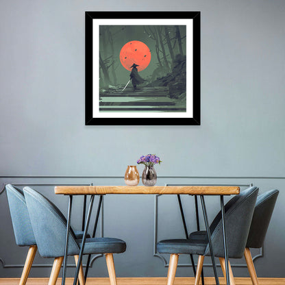 Samurai Under Red Moon Wall Art