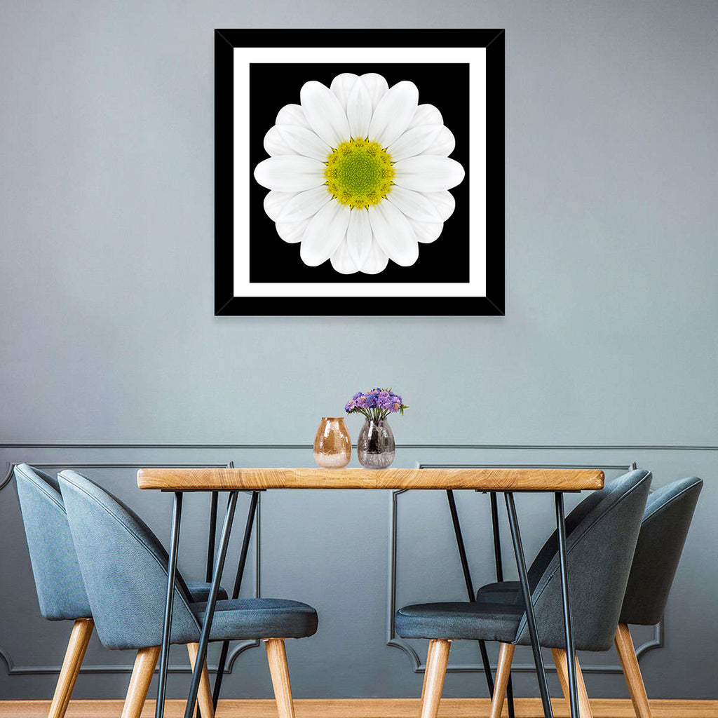 High Contrast Daisy Mandala Pattern Wall Art