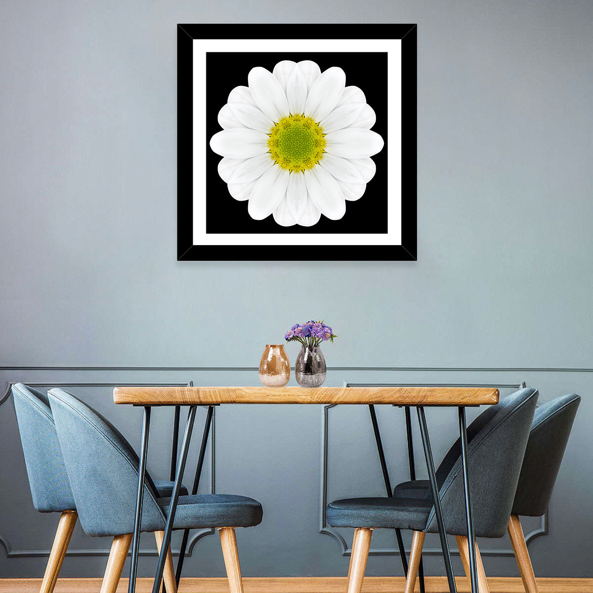 High Contrast Daisy Mandala Pattern Wall Art