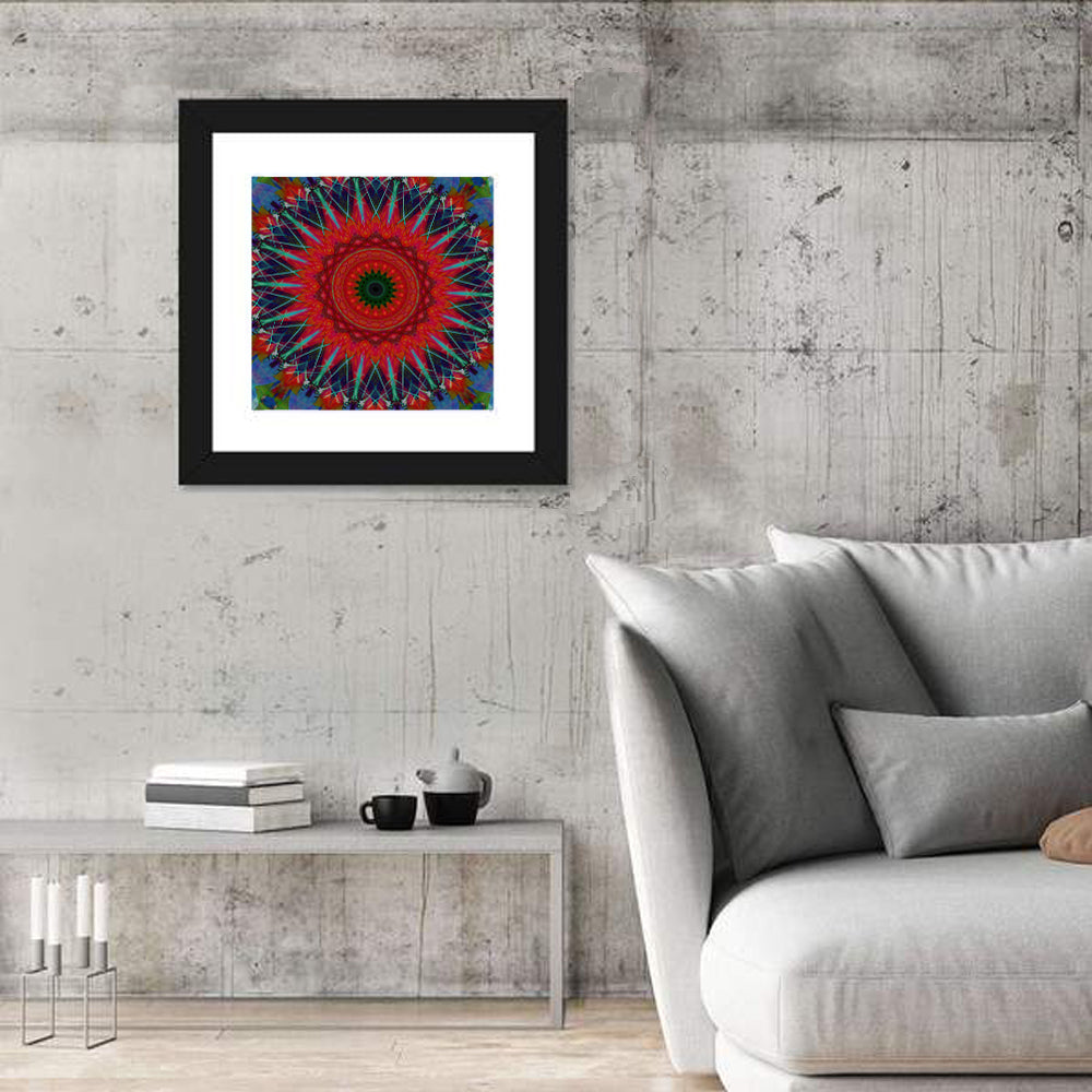 Lotus Blossom Starburst Mandala Wall Art in a room, square