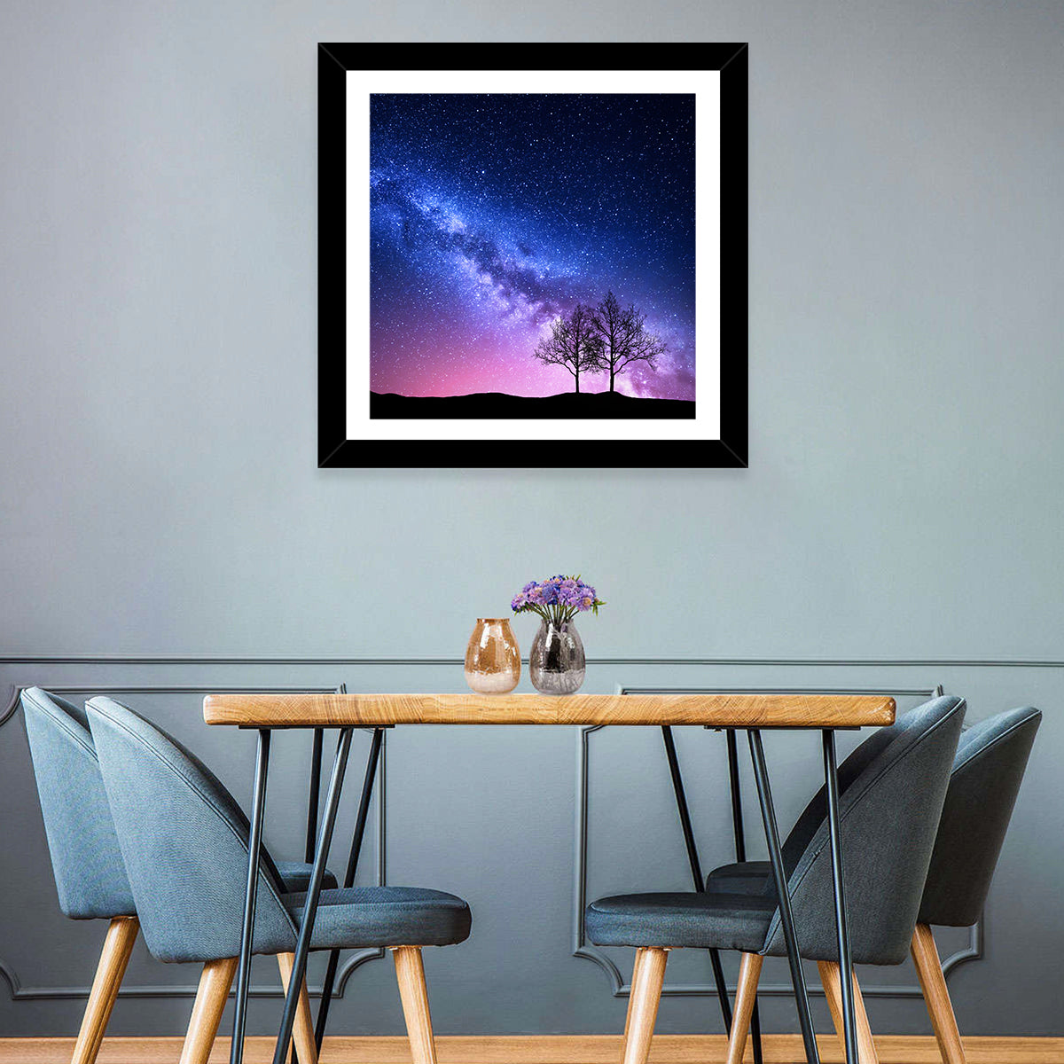 Milky Way Nebula Sky with Silhouetted Trees Wall Art