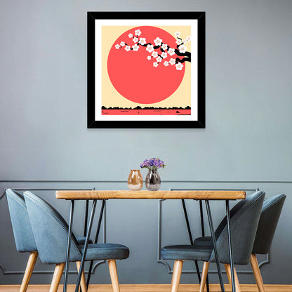 Cherry Blossom with Red Sun Wall Art