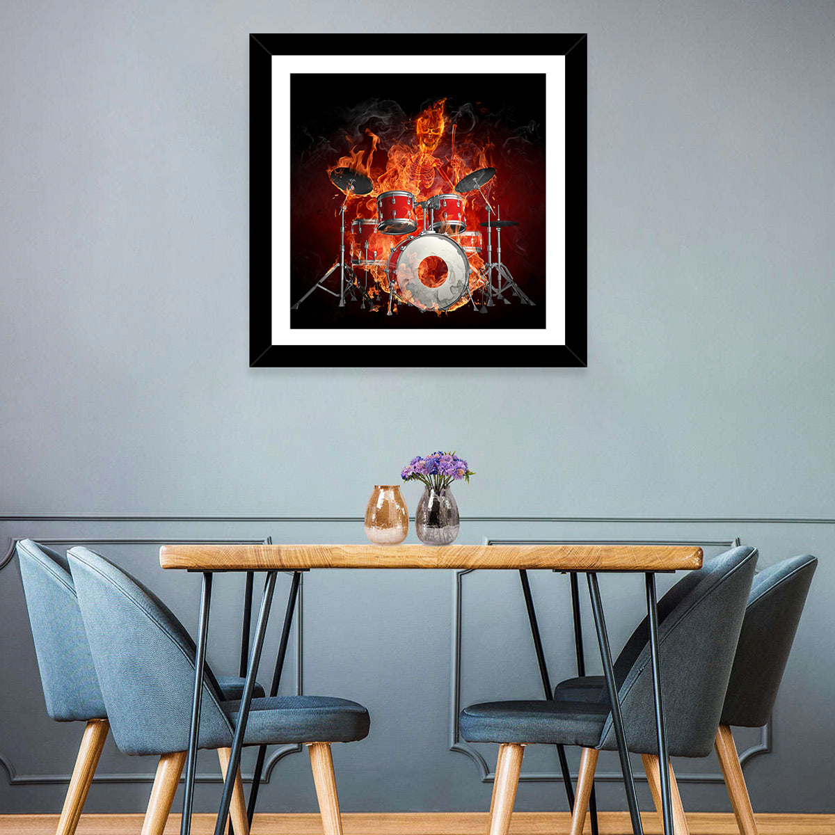 Flaming Skeleton Drummer Wall Art