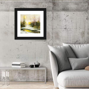 Sunny River Winter Sunrise Wall Art