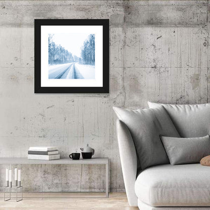 Tire Tracks on Snowy Road Wall Art