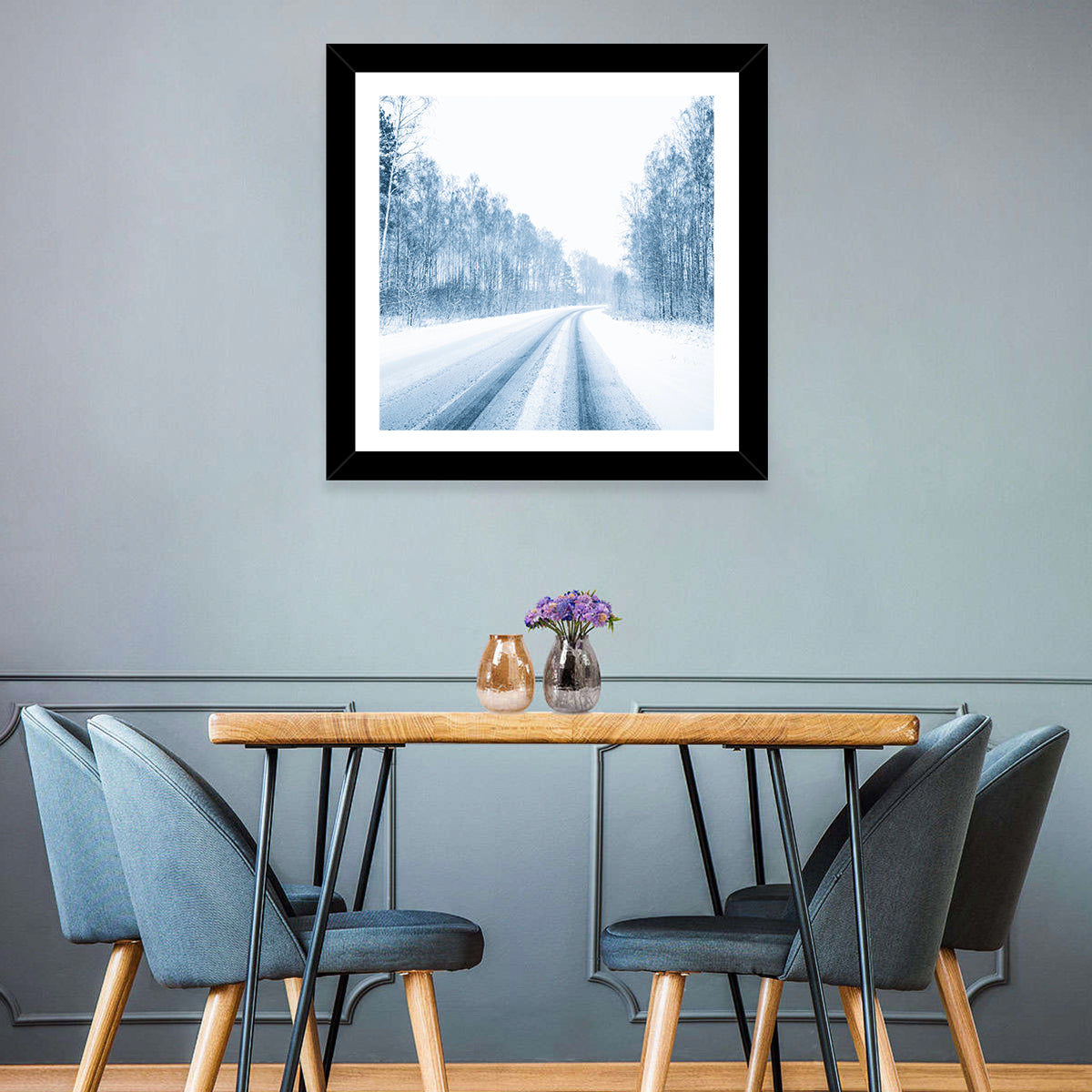 Tire Tracks on Snowy Road Wall Art