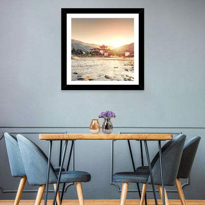 Punakha Dzong at Golden Hour Wall Art