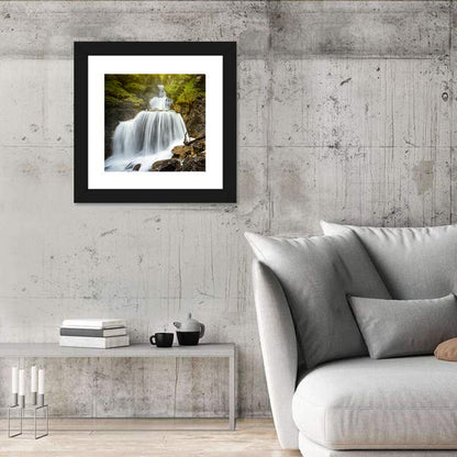 White Cascade Over Mossy Rocks Wall Art