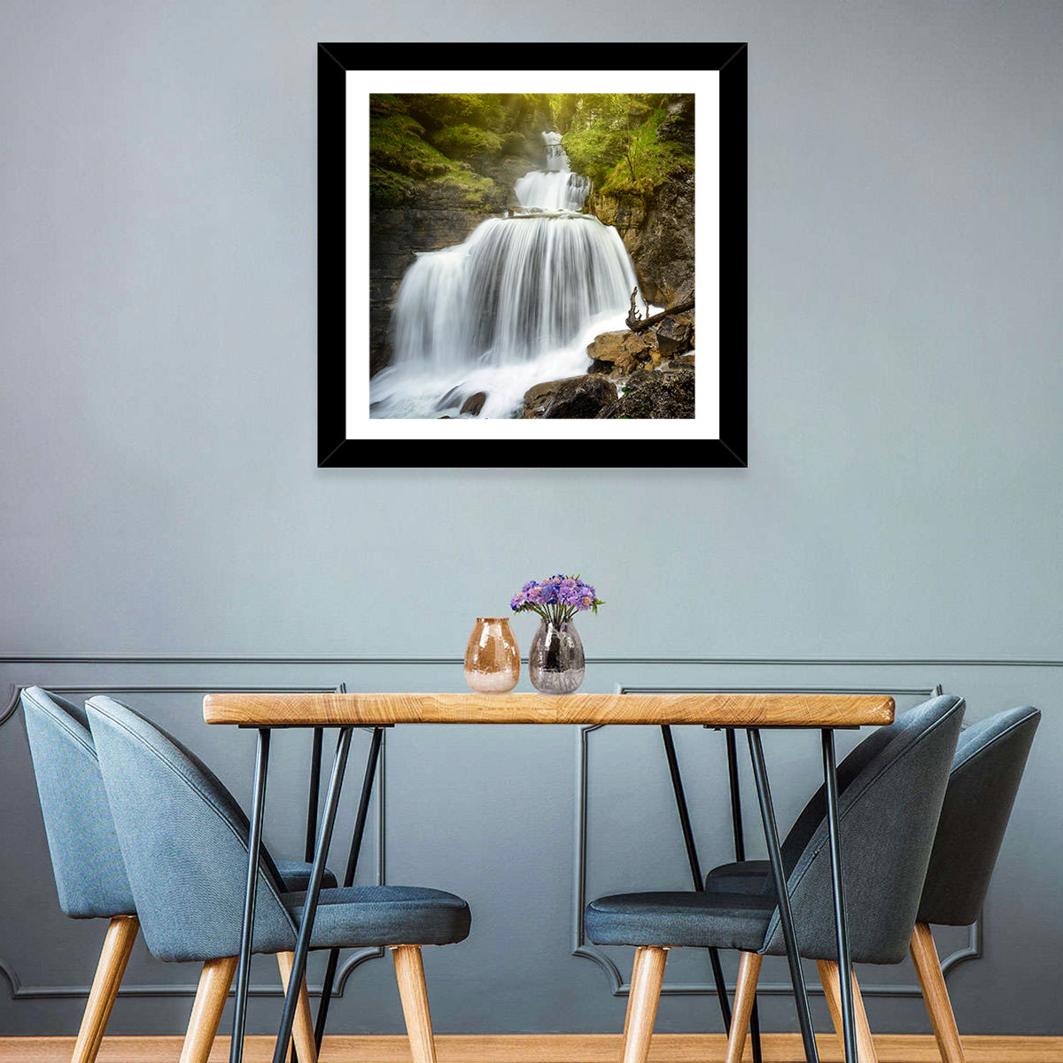 White Cascade Over Mossy Rocks Wall Art