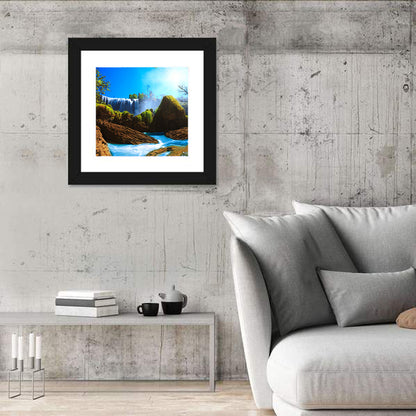 Sunlit Turquoise Waterfall Wall Art