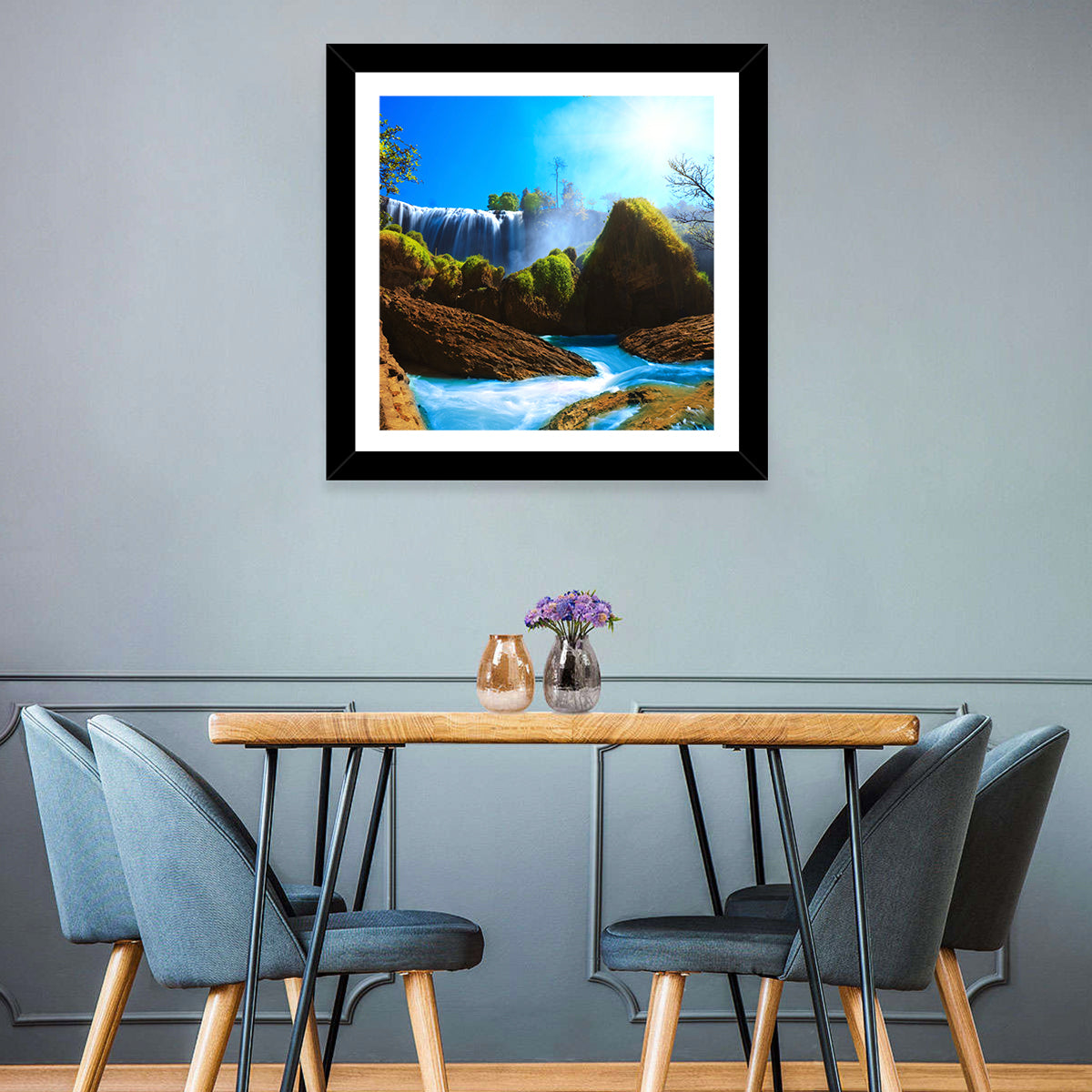 Sunlit Turquoise Waterfall Wall Art