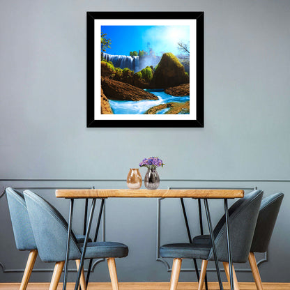 Sunlit Turquoise Waterfall Wall Art