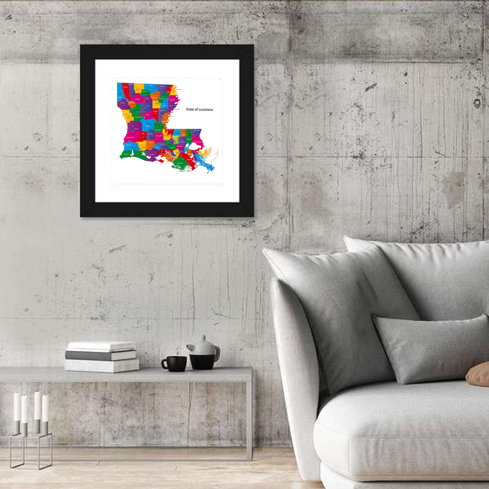 Colorful Louisiana Parish Map Wall Art