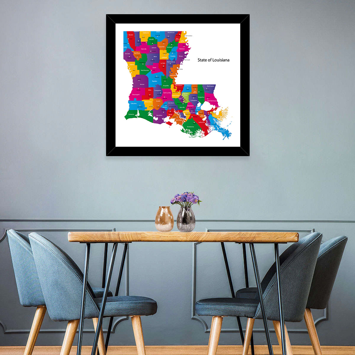 Colorful Louisiana Parish Map Wall Art