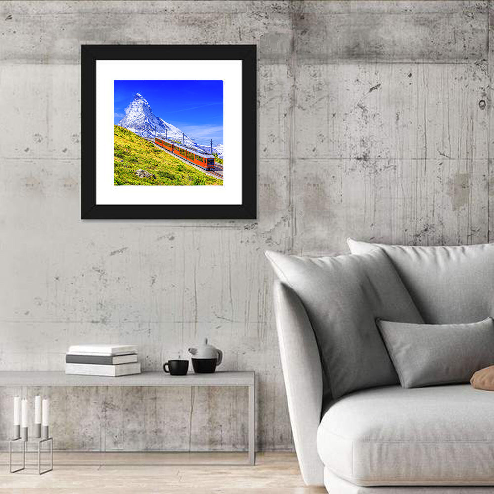 Gornergrat Train and Matterhorn Wall Art in a room, square