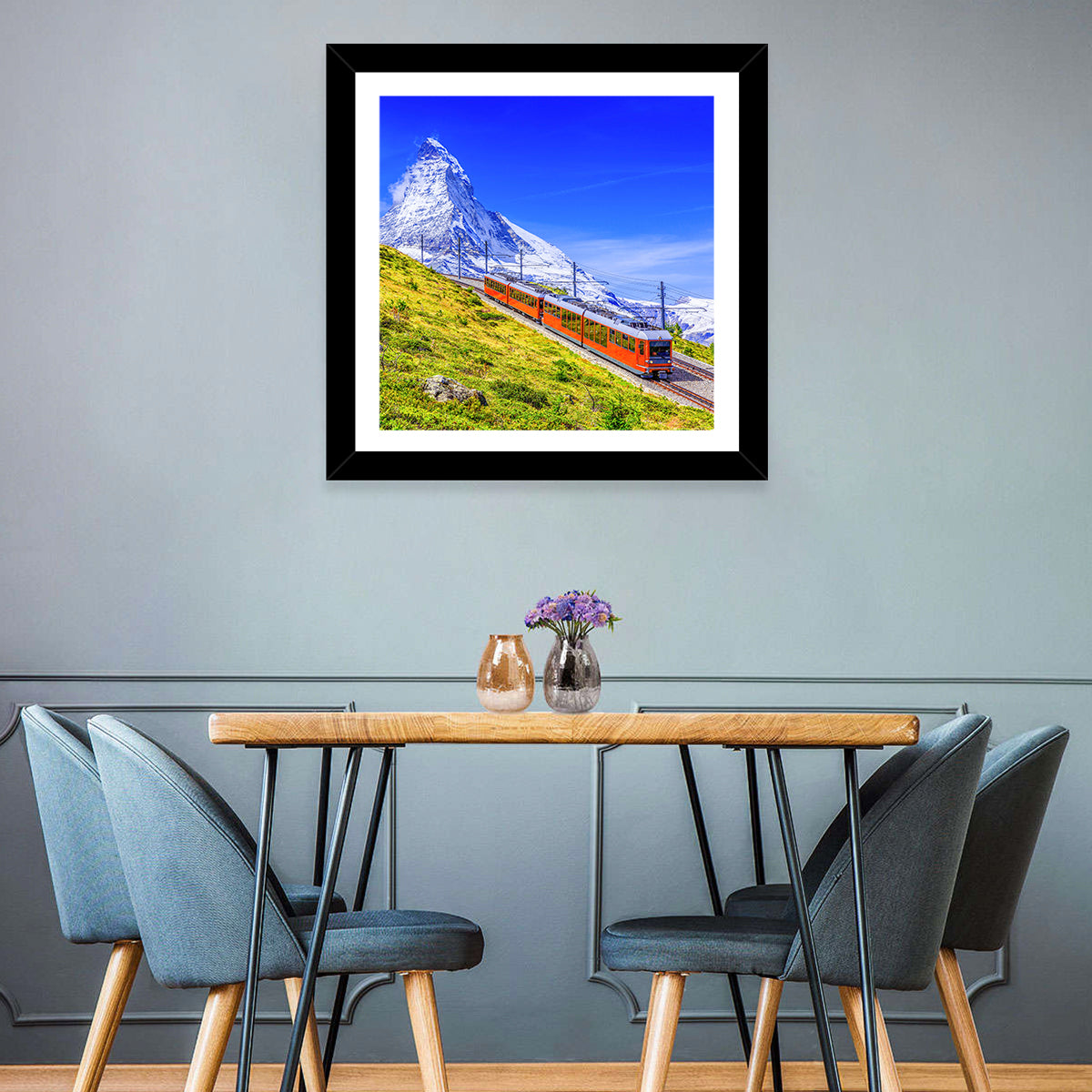 Gornergrat Train and Matterhorn Wall Art in a room, square