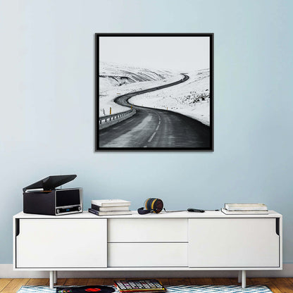 Winding Snow Road with Yellow Markers Wall Art