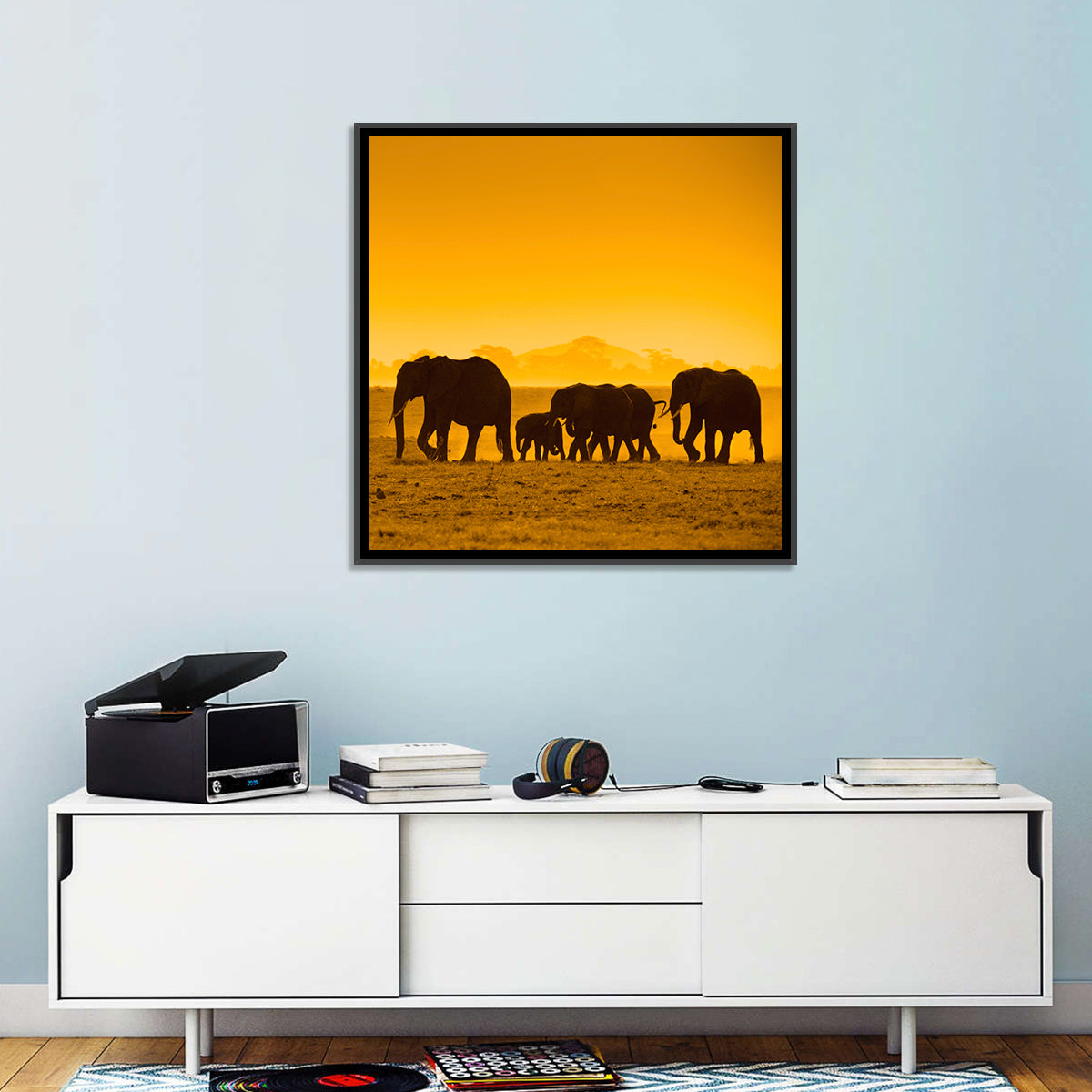 Elephant Family Silhouette Wall Art