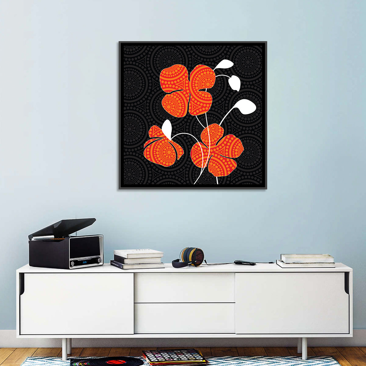 Black and Orange Poppy Illustration Wall Art