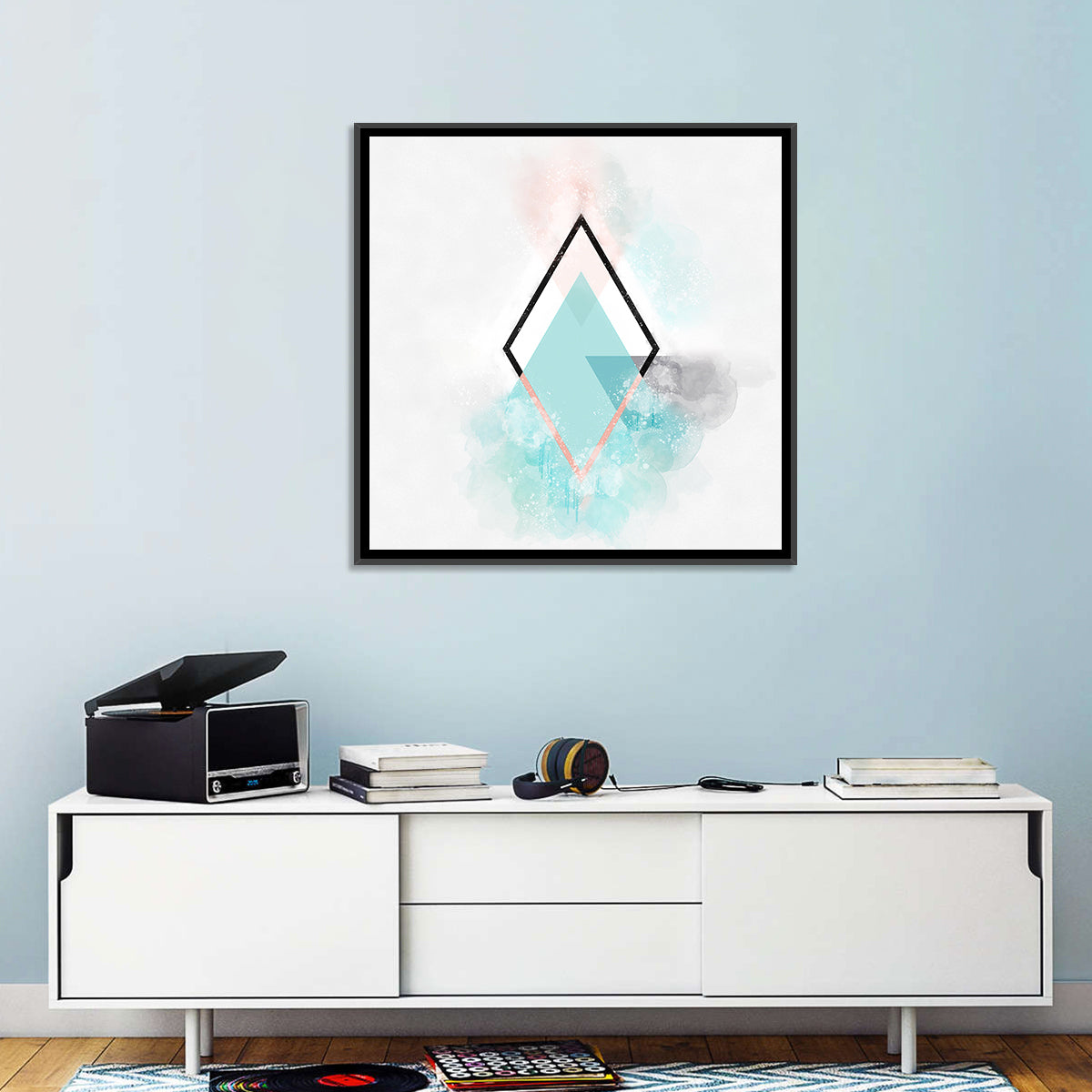 Scandinavian Diamond Geometry Wall Art in a room, square
