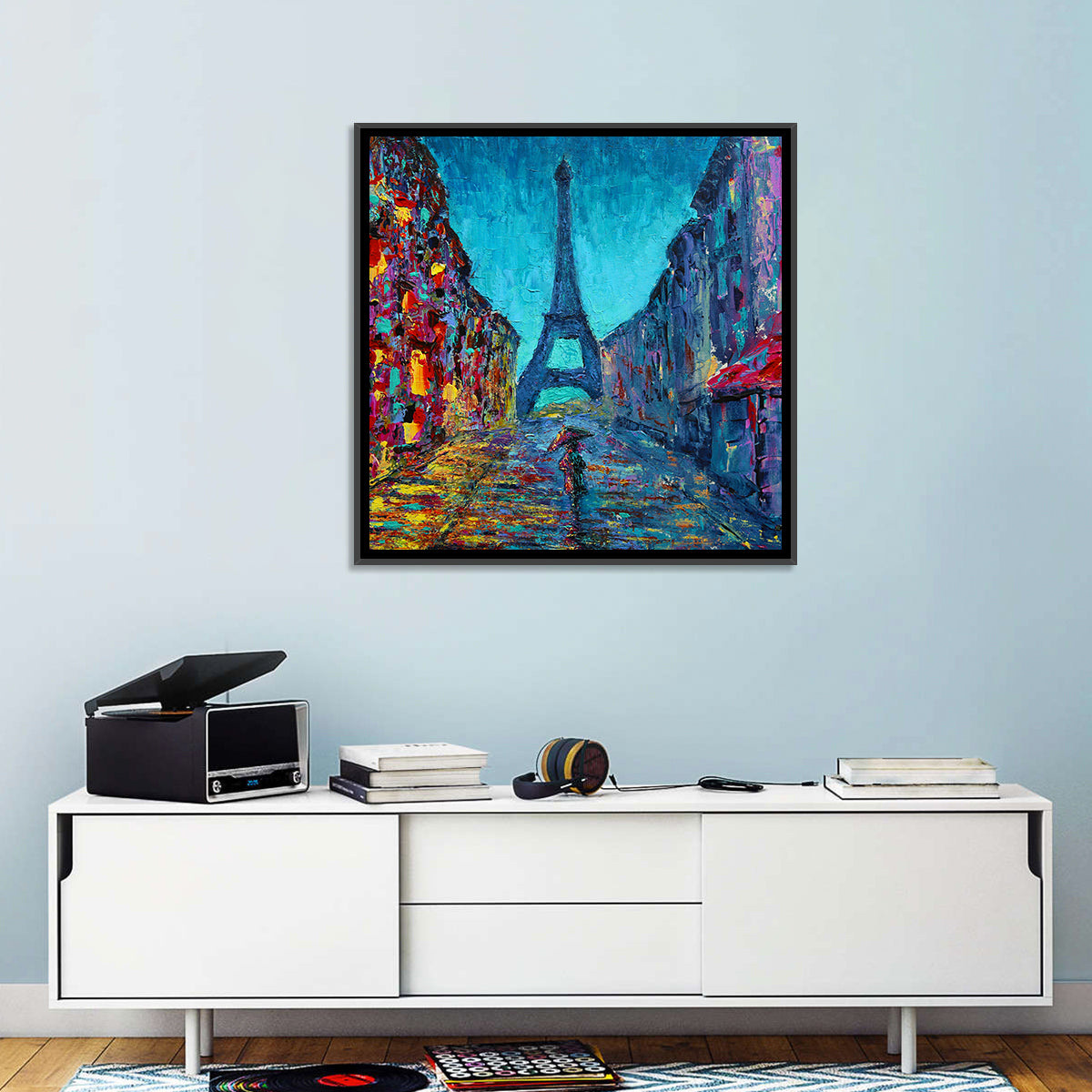 Rainy Paris Street with Eiffel Tower Wall Art