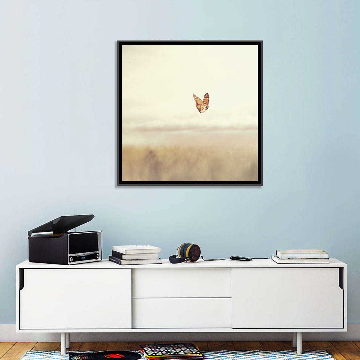 Monarch Over Beige Field Wall Art