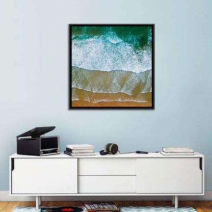 Aerial Teal Beach with Surfers Wall Art