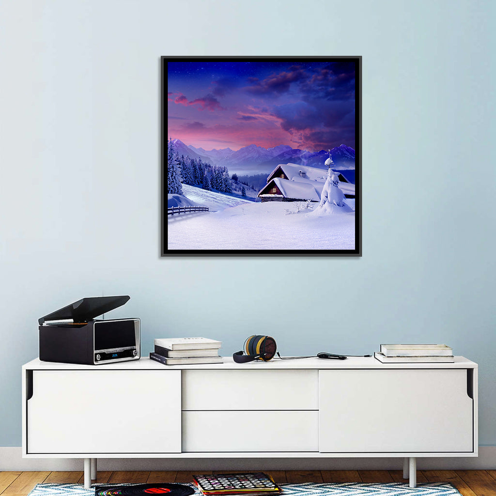 Snowy Mountain Cabin Wall Art