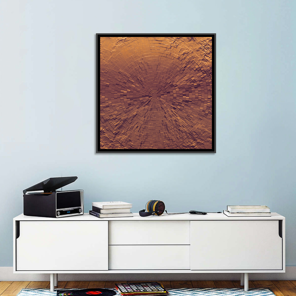 Blocks Focus Copper Rings Wall Art in a room, square
