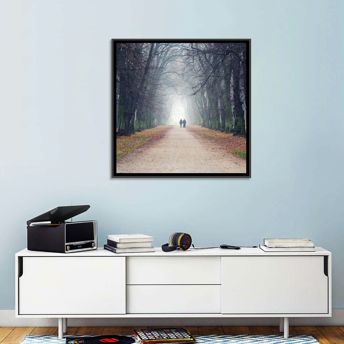 Foggy Tree Lined Walkway in Autumn Wall Art