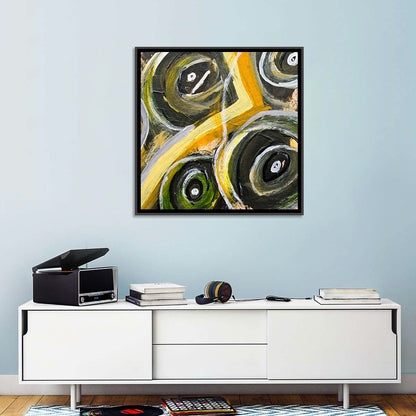 Impasto Swirl Circles in Yellow and Black Wall Art