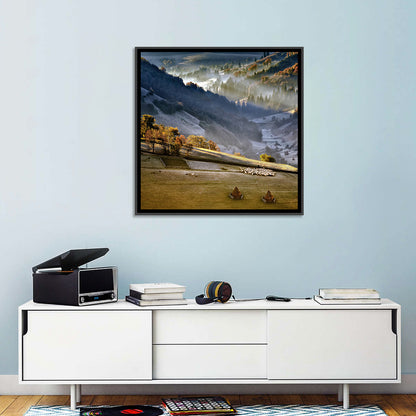 Mountain Village in Morning Mist Wall Art