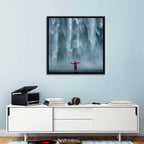 Skogafoss Waterfall with Figure in Pink Wall Art