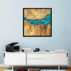Burled Wood River with Teal Resin Wall Art