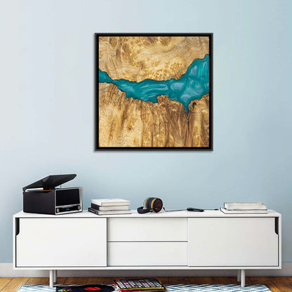 Burled Wood River with Teal Resin Wall Art