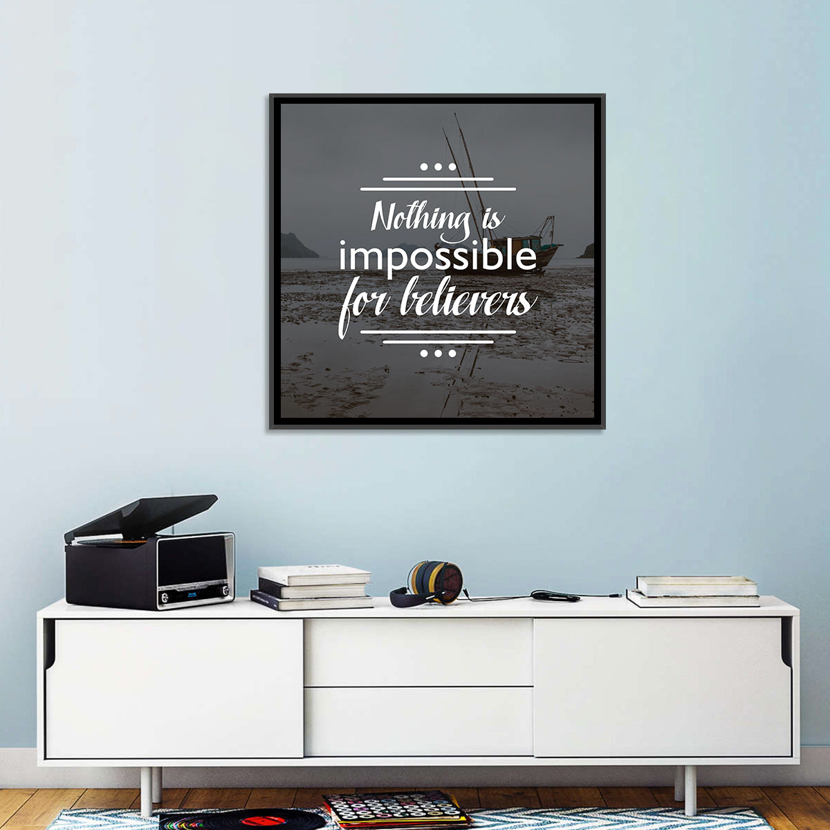 Nothing Is Impossible for Believers Wall Art in a room, square