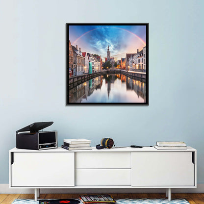 Bruges Twilight Rainbow Over Spiegelrei Canal Wall Art