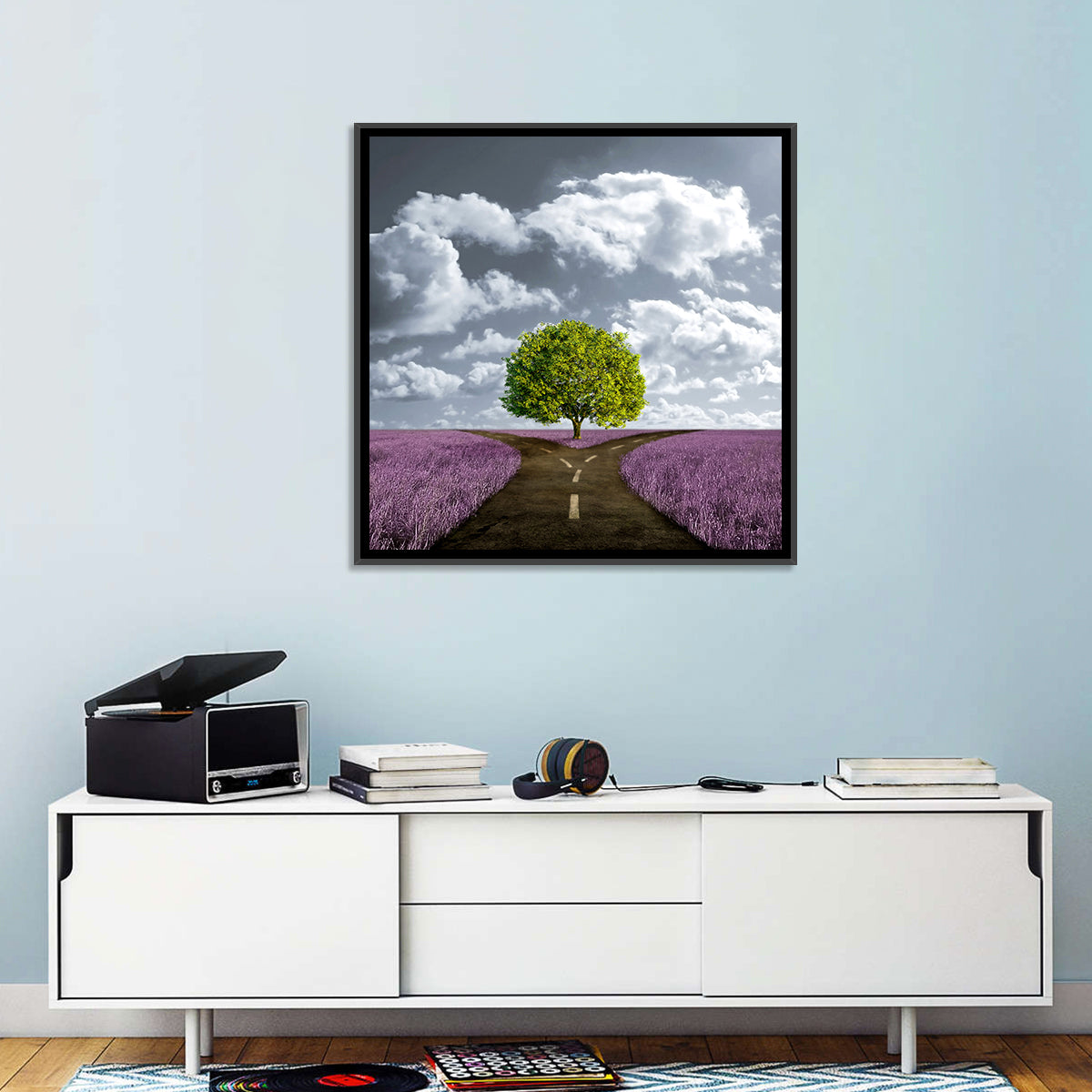 Lavender Field Crossroads with Lone Tree Wall Art