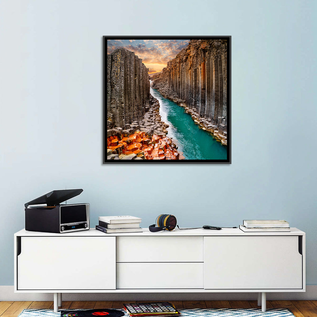 Stuðlagil Canyon Basalt Columns at Golden Hour Wall Art
